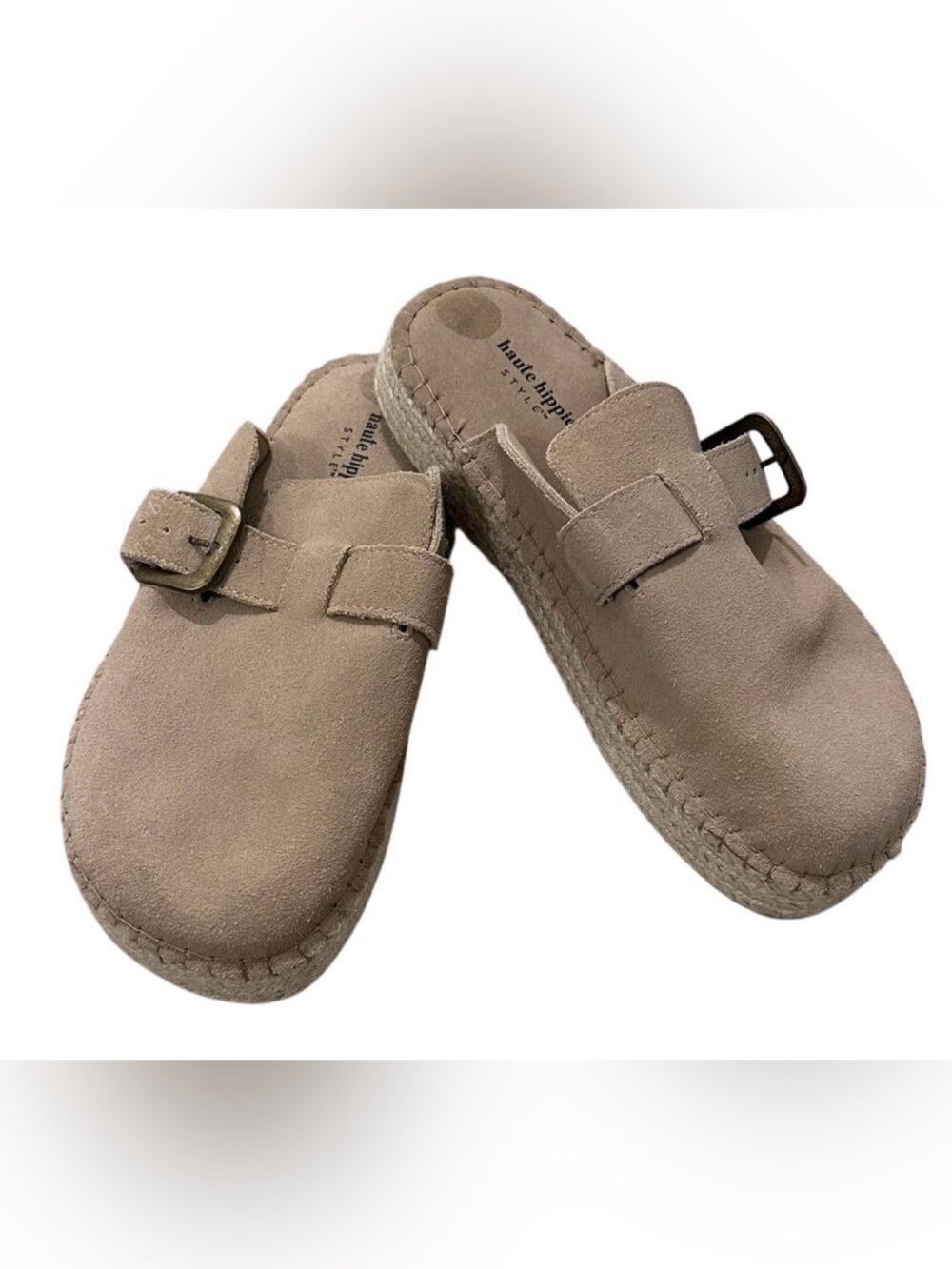 Haute Hippie Taupe Suede Espadrille Slide Mules